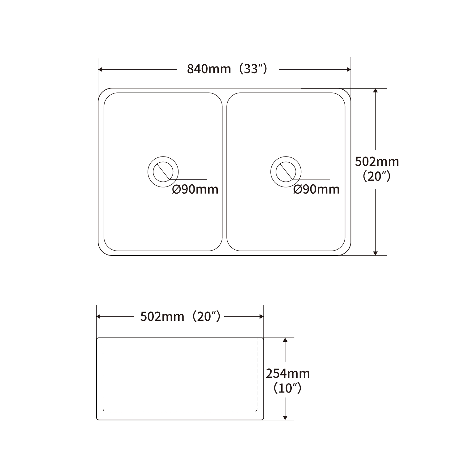 porcelain double kitchen sink 33 inches ceramic farmhouse sink in white, rectangular undermount double basin